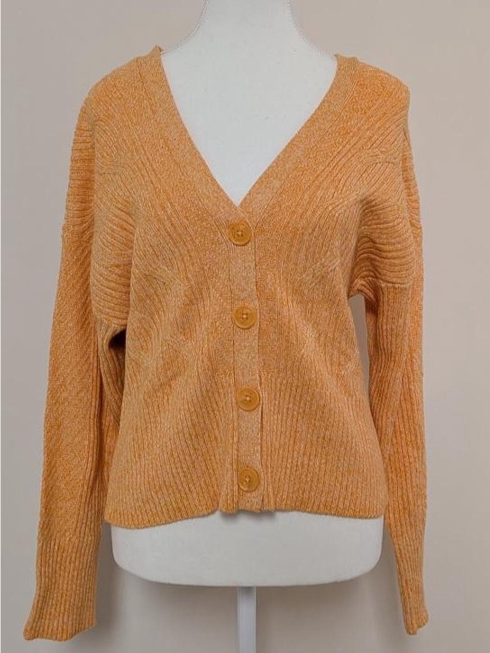 Express Peach-Orange V-Neck Button Cardigan